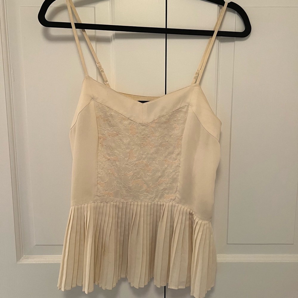 American Eagle white tank with pink lace and pleat detailing